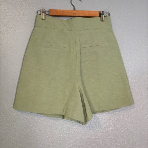 Zara Womens Light Green Linen Blend High Waist Pleated Shorts Retro Inspired - Picture 6 of 12